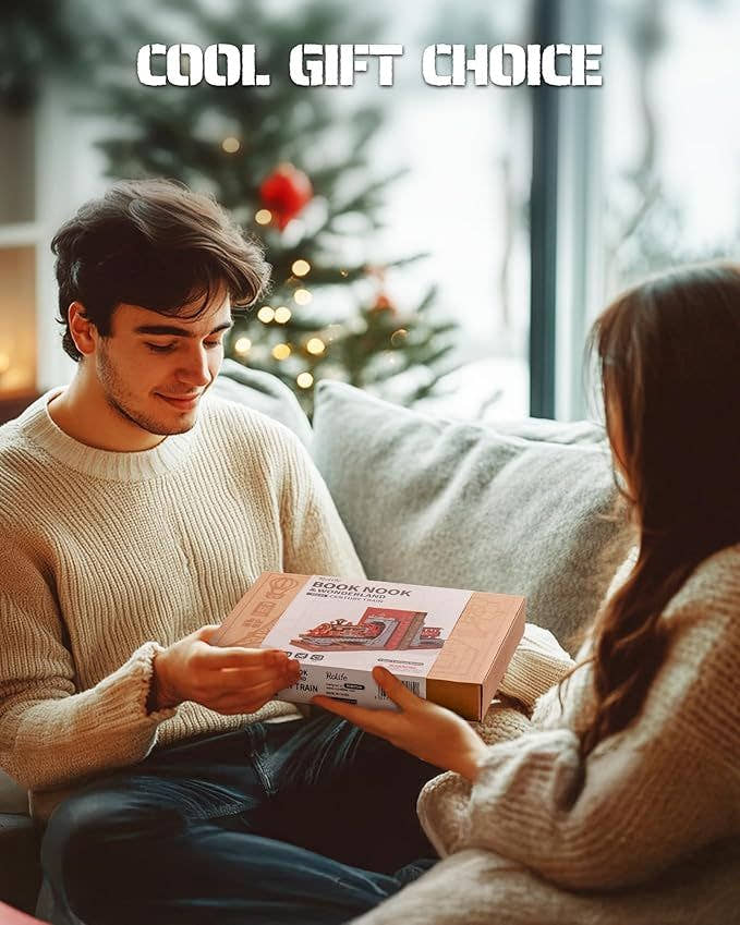 Robotime DIY Book Nook Kit – Century Train Wooden 3D Puzzle Model | Miniature Bookend Bookshelf Decoration & Gift for Adults