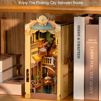 Robotime DIY Book Nook – Romantic Venice with Dust Cover | Wooden 3D Miniature Puzzle Bookend Kit with LED Lights