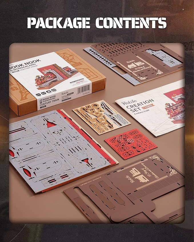 Robotime DIY Book Nook Kit – Century Train Wooden 3D Puzzle Model | Miniature Bookend Bookshelf Decoration & Gift for Adults