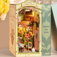 Rolife DIY Book Nook – Floral Corner Shelf Insert Kit | Wooden 3D Miniature Bookend, LED Home Décor & Gift for Readers