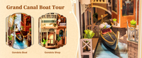 Robotime DIY Book Nook – Romantic Venice with Dust Cover | Wooden 3D Miniature Puzzle Bookend Kit with LED Lights