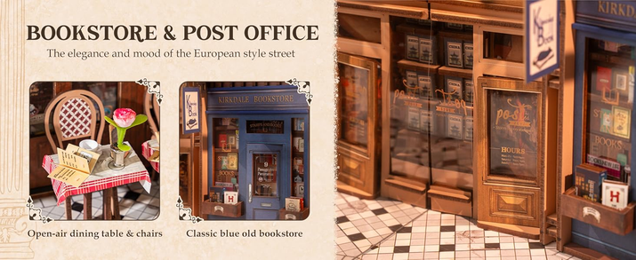 Robotime DIY Book Nook Kit – Arcade Dating Scene with Dust Cover | 3D Wooden Miniature Puzzle, Creative Bookend Gift