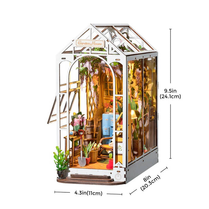 Rolife DIY Book Nook – Holiday Garden House Kit | 3D Wooden Miniature Shelf Insert, Bookend Décor & Gift Idea