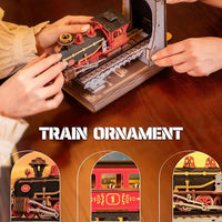 Robotime DIY Book Nook Kit – Century Train Wooden 3D Puzzle Model | Miniature Bookend Bookshelf Decoration & Gift for Adults