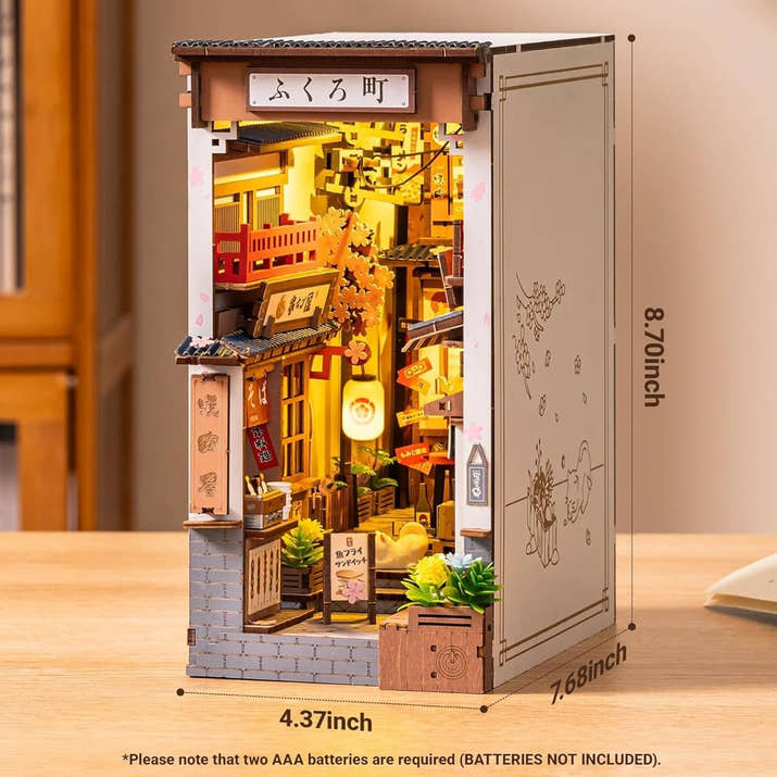 Robotime DIY Book Nook Kit – Sakura Wine Alley with LED Lights | 3D Wooden Miniature Bookend Shelf Insert & Creative Gift