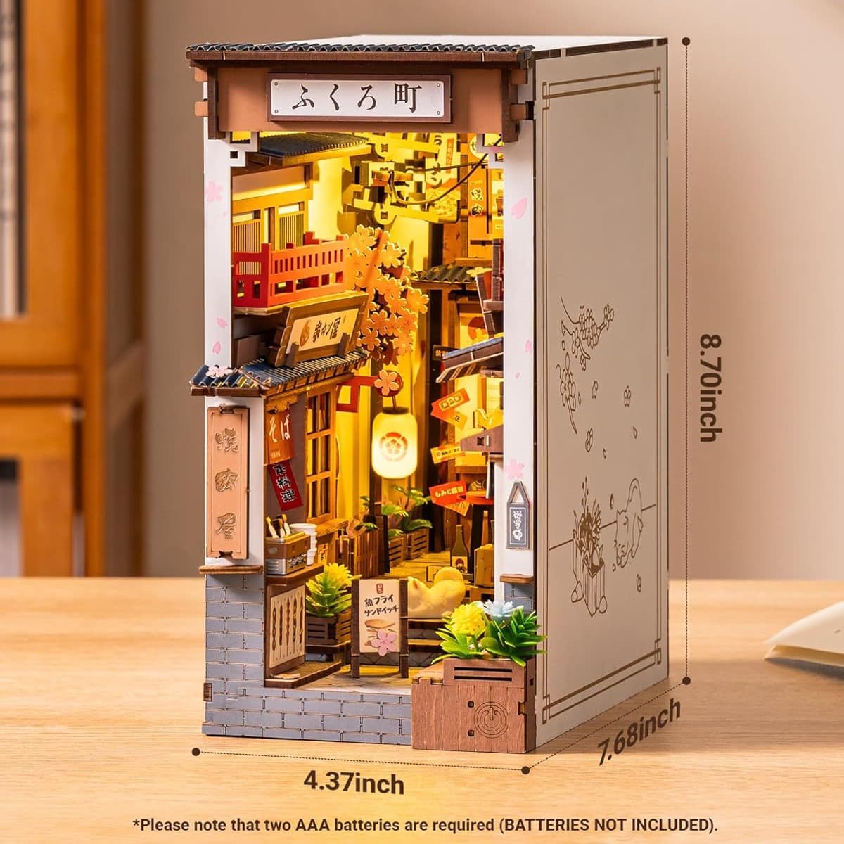 Robotime DIY Book Nook Kit – Sakura Wine Alley with LED Lights | 3D Wooden Miniature Bookend Shelf Insert & Creative Gift
