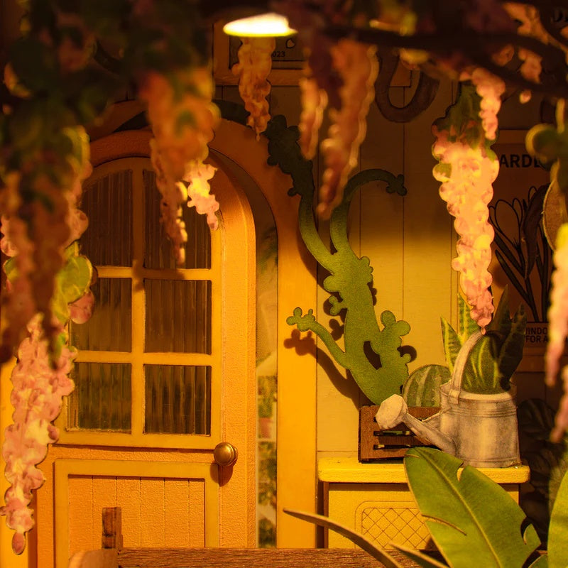 Rolife DIY Book Nook – Holiday Garden House Kit | 3D Wooden Miniature Shelf Insert, Bookend Décor & Gift Idea