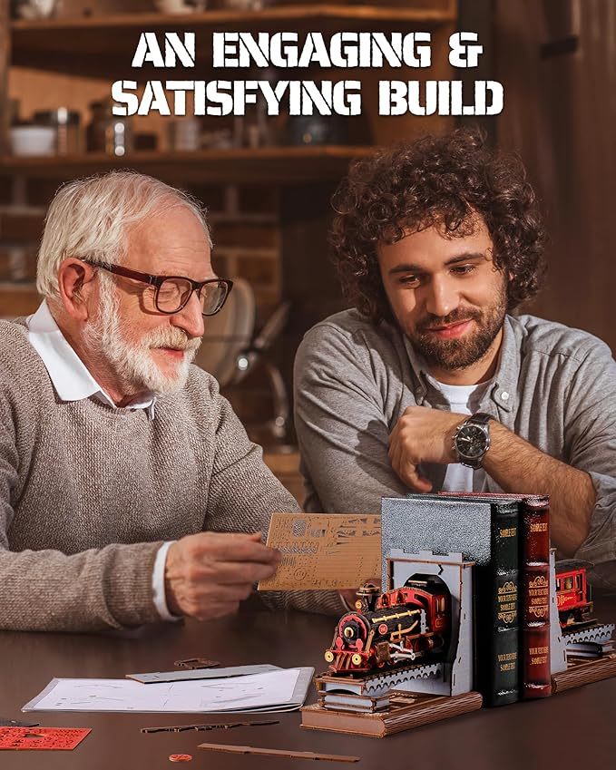 Robotime DIY Book Nook Kit – Century Train Wooden 3D Puzzle Model | Miniature Bookend Bookshelf Decoration & Gift for Adults