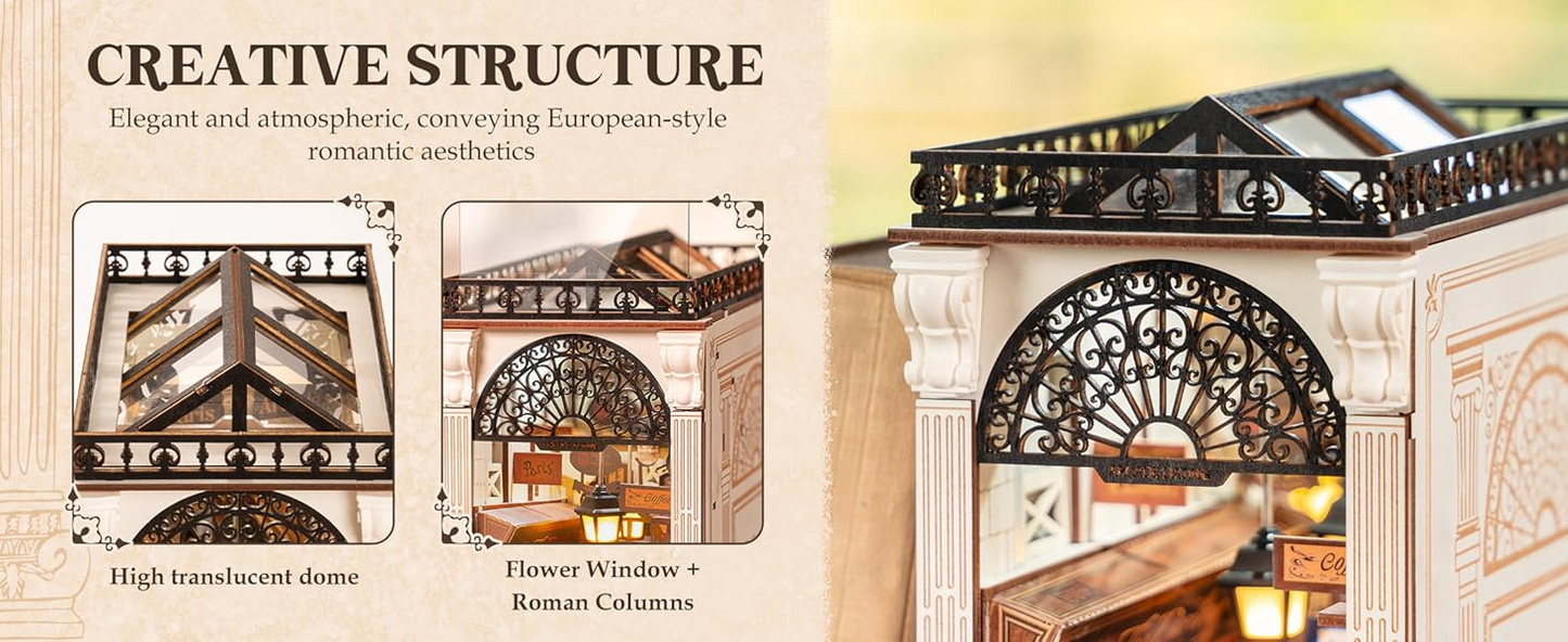 Robotime DIY Book Nook Kit – Arcade Dating Scene with Dust Cover | 3D Wooden Miniature Puzzle, Creative Bookend Gift